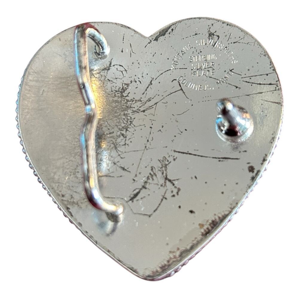 Montana Silversmiths Sterling Silver Plate Western Floral Heart Belt Buckle VTG - Picture 2 of 7